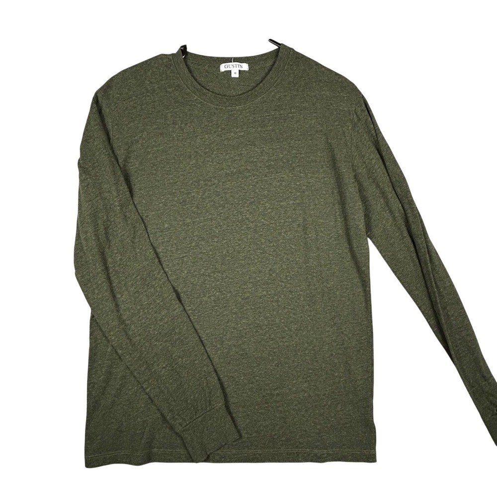 GUSTIN Olive Green Heathered Long Sleeve‎ Crew Neck T Shirt Mens Size M